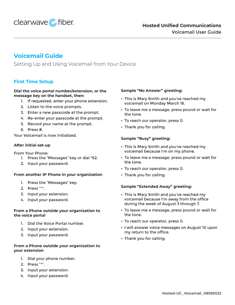 Preview of Voicemail Guide Document