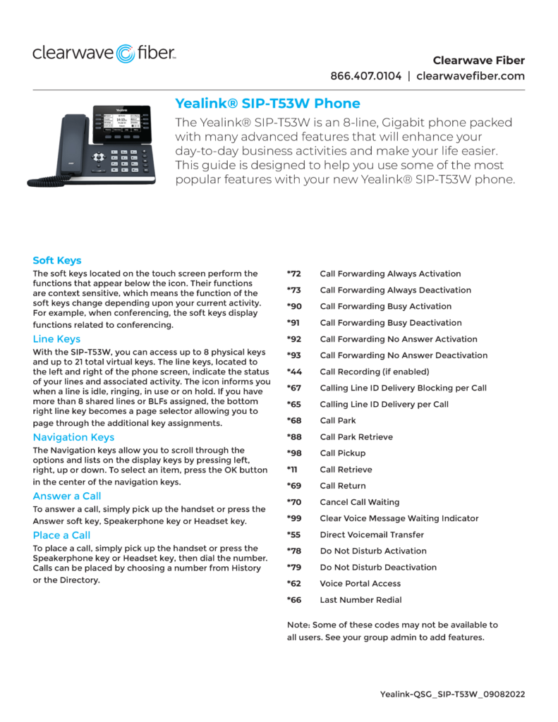 Preview of Yealink SIP-T53W Document
