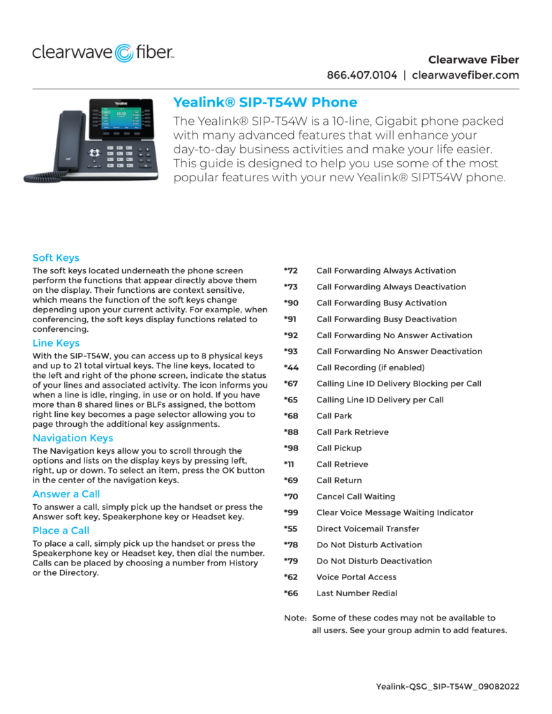 Preview of Yealink SIP-T54W Document