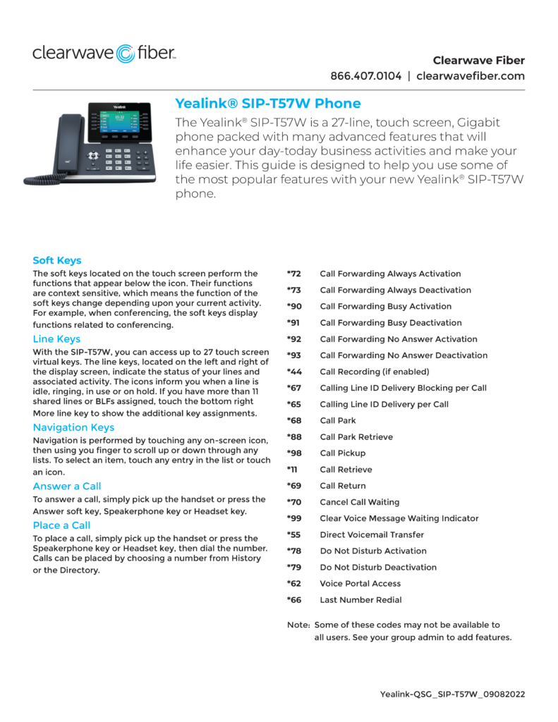 Preview of Yealink SIP-T57W Document